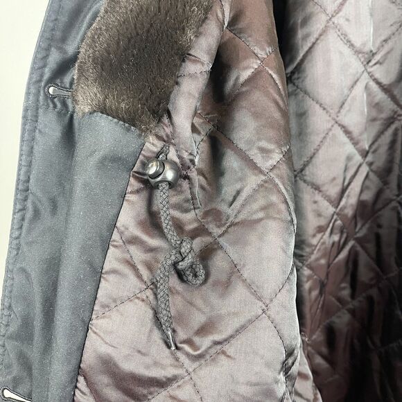 Talbots Womens Coat Jacket Sz S Black Vintage Faux Fur Hood Cool Weather Buttons - Picture 8 of 12